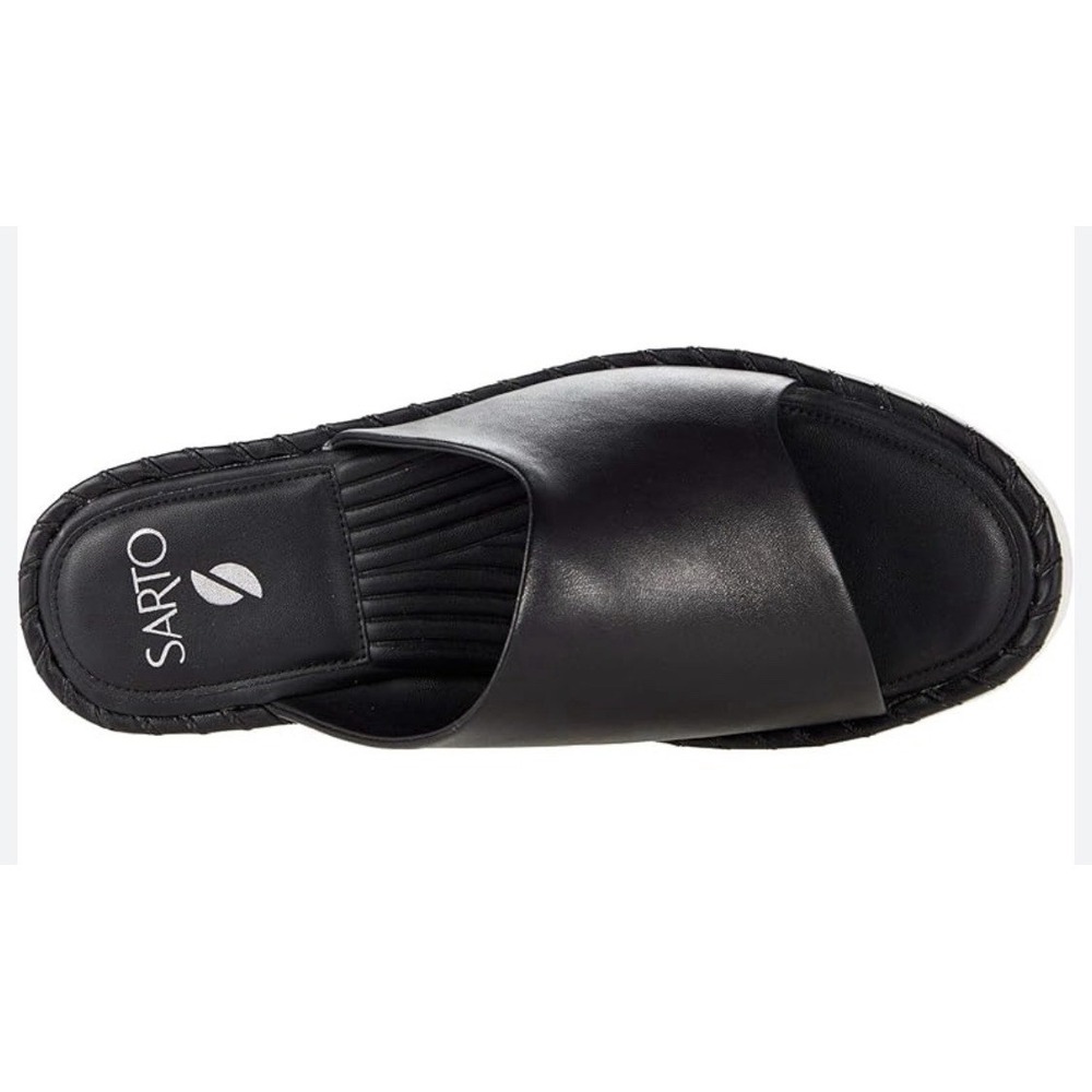 Sarto Franco Sarto A Zoe Black Leather Slide Sandals Braided Accent Size 8